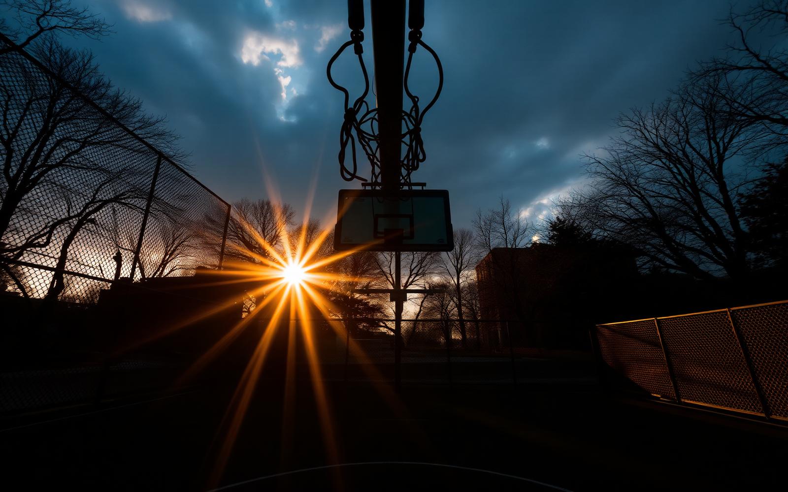 Chicago basketball court at golden hour